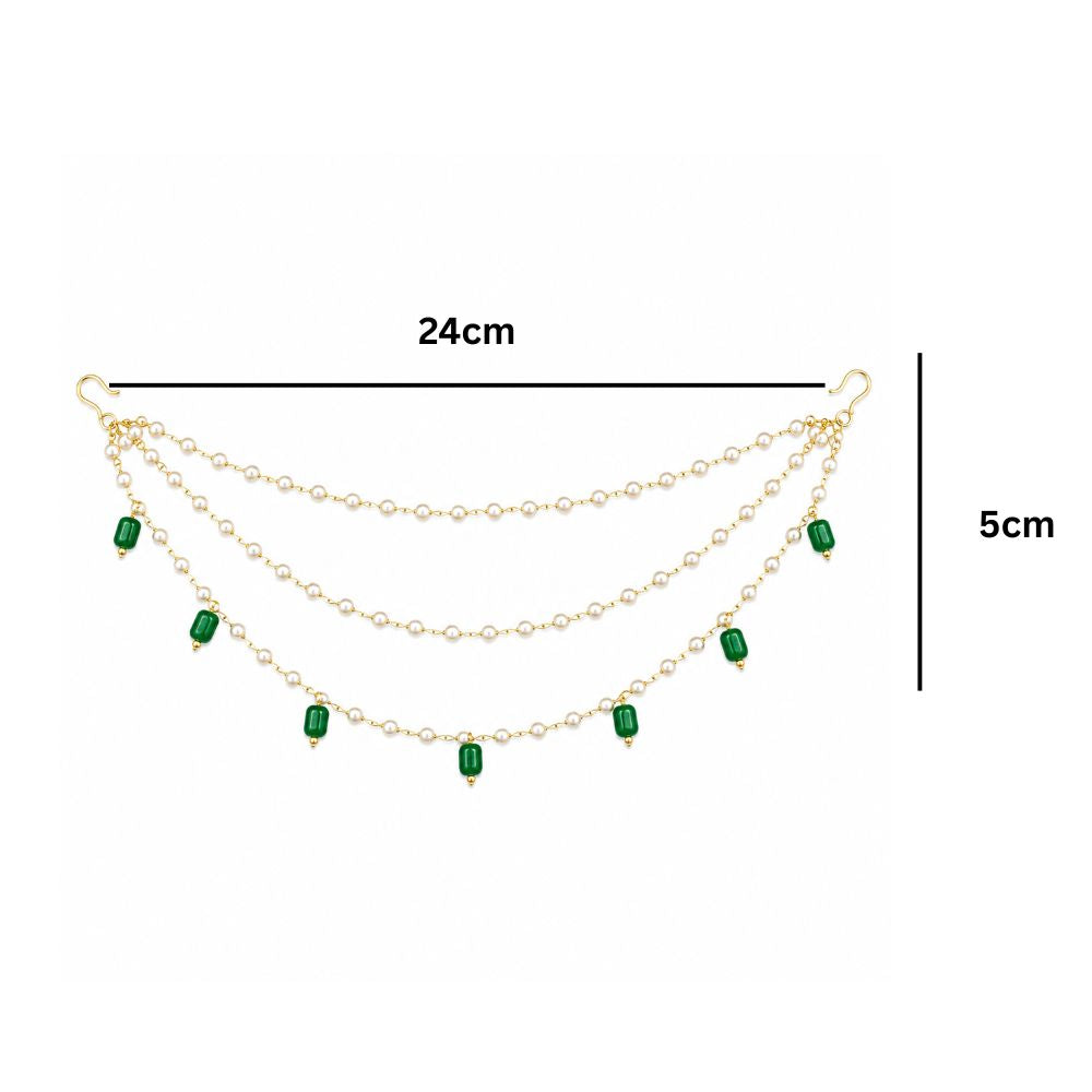 EtnicoTraditional Pearl Beaded Multi Layered Hair Chain for Women (HC04G)