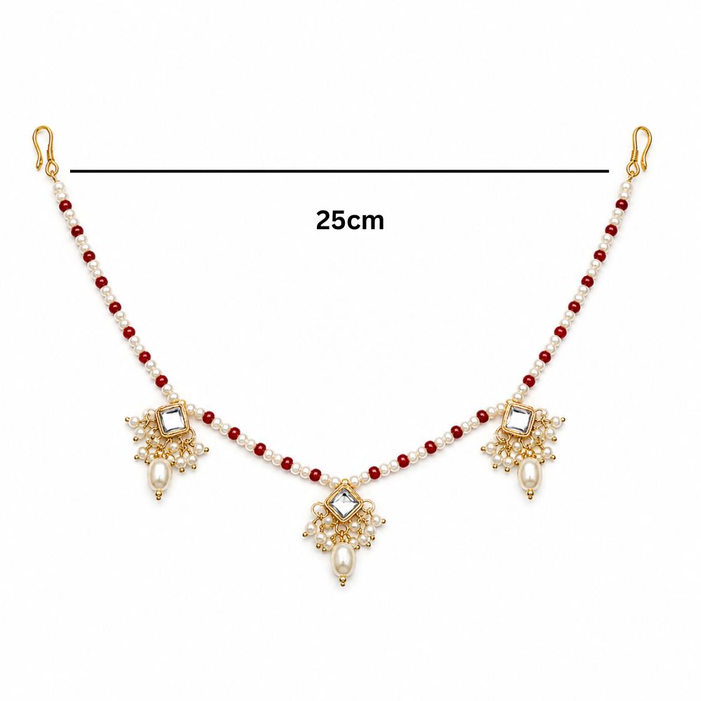 EtnicoTraditional Pearl Beaded Kundan Style Hair Chain for Women (HC05R)