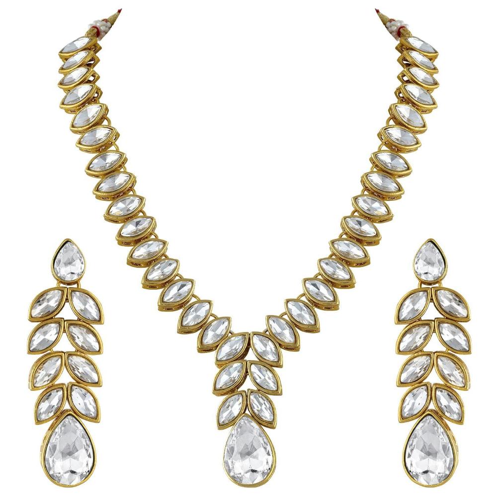 Etnico Gold Plated Traditional Blue Stone Studded Necklace Jewellery Set with Dangle Earrings For Women and Girls (IJ364W)