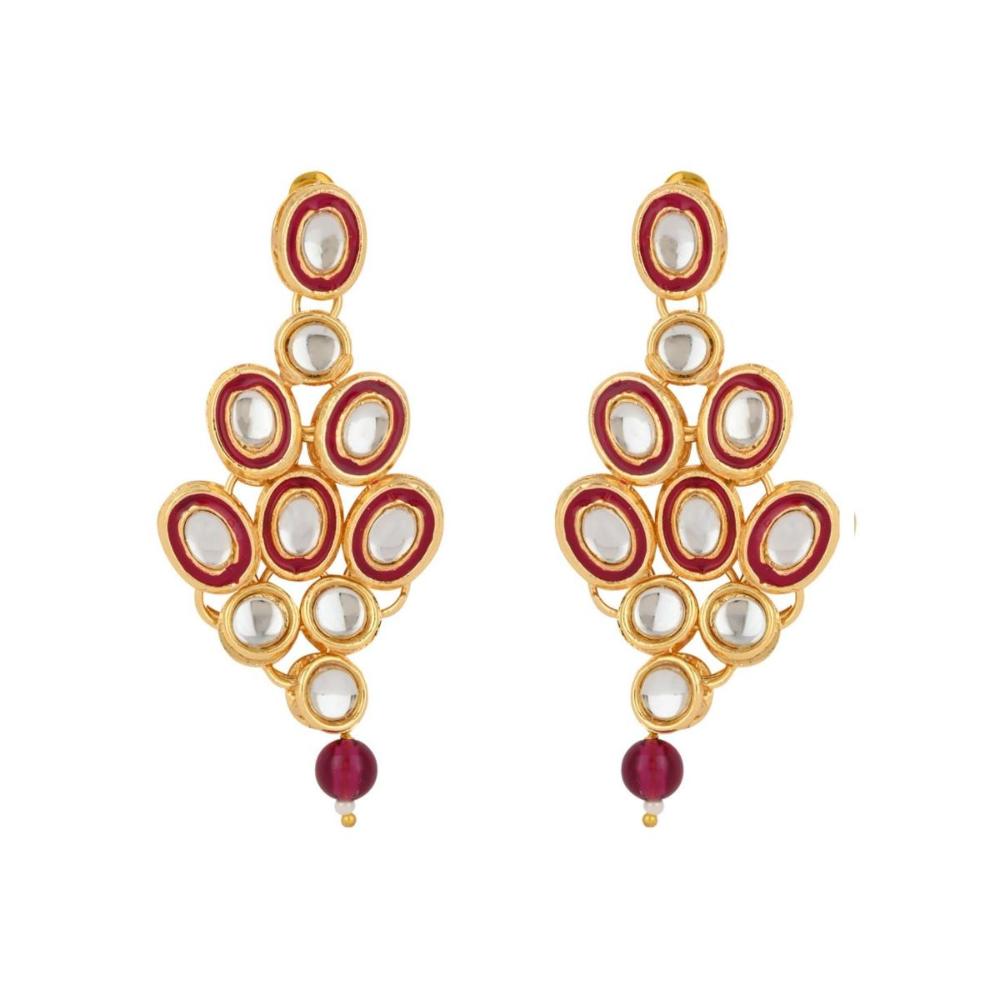 Etnico Gold Plated Traditional Stunning Maroon Meenakari Kundan Studded Pearl Necklace Jewellery Set with Earrings For Women and Girls (IJ366) (Wine)