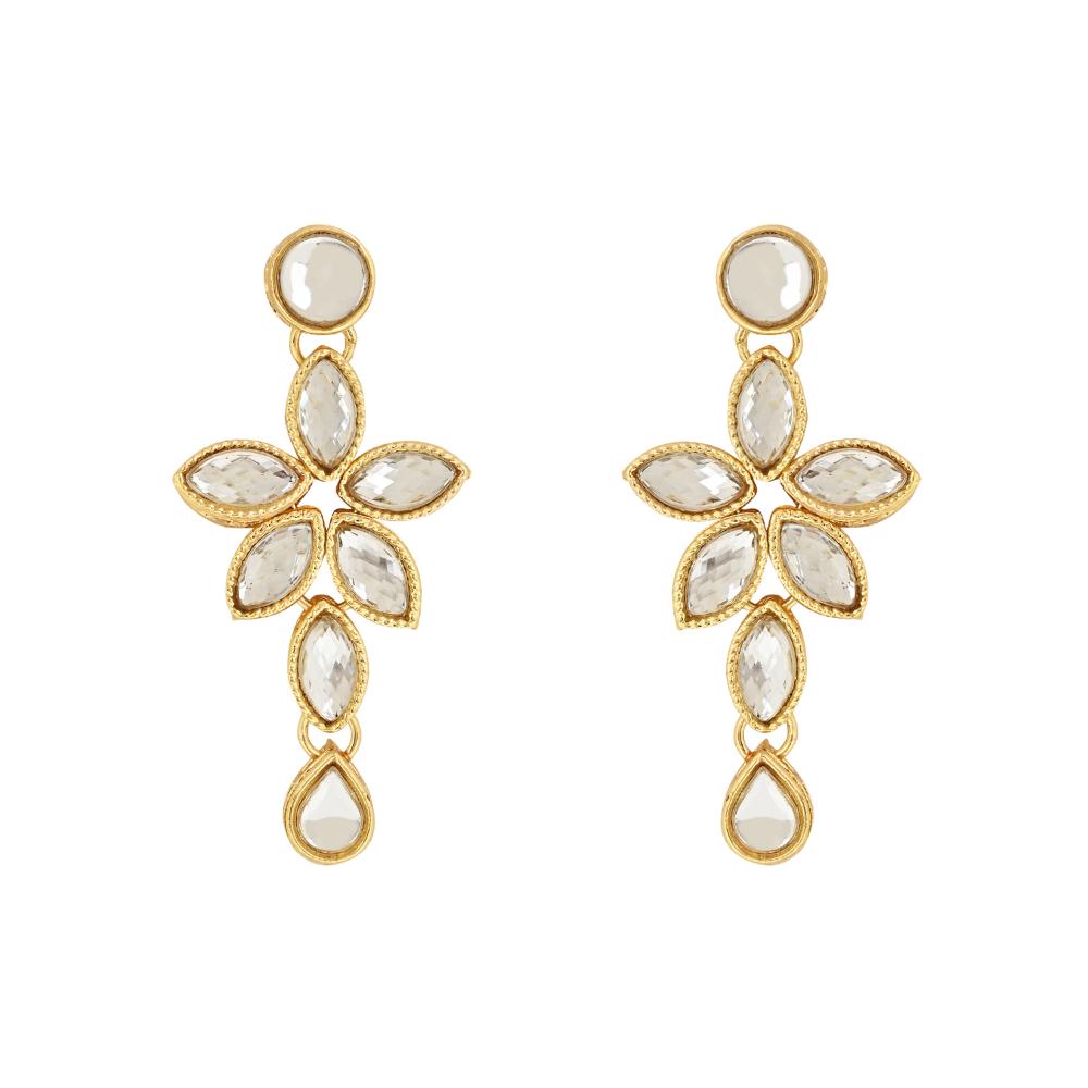 Etnico Gold Plated Traditional Floral Design Kundan Studed Necklace Jewellery Set with Earrings for Women And Girls (IJ367W)