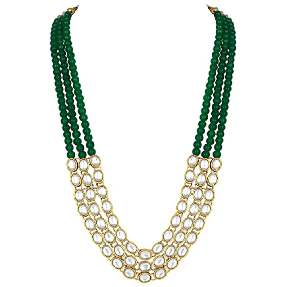 Etnico Gold Plated Traditional Stunning White Kundan Studded Layered Pearl Necklace Jewellery Set with Earrings For Women/Girls (IJ376G)