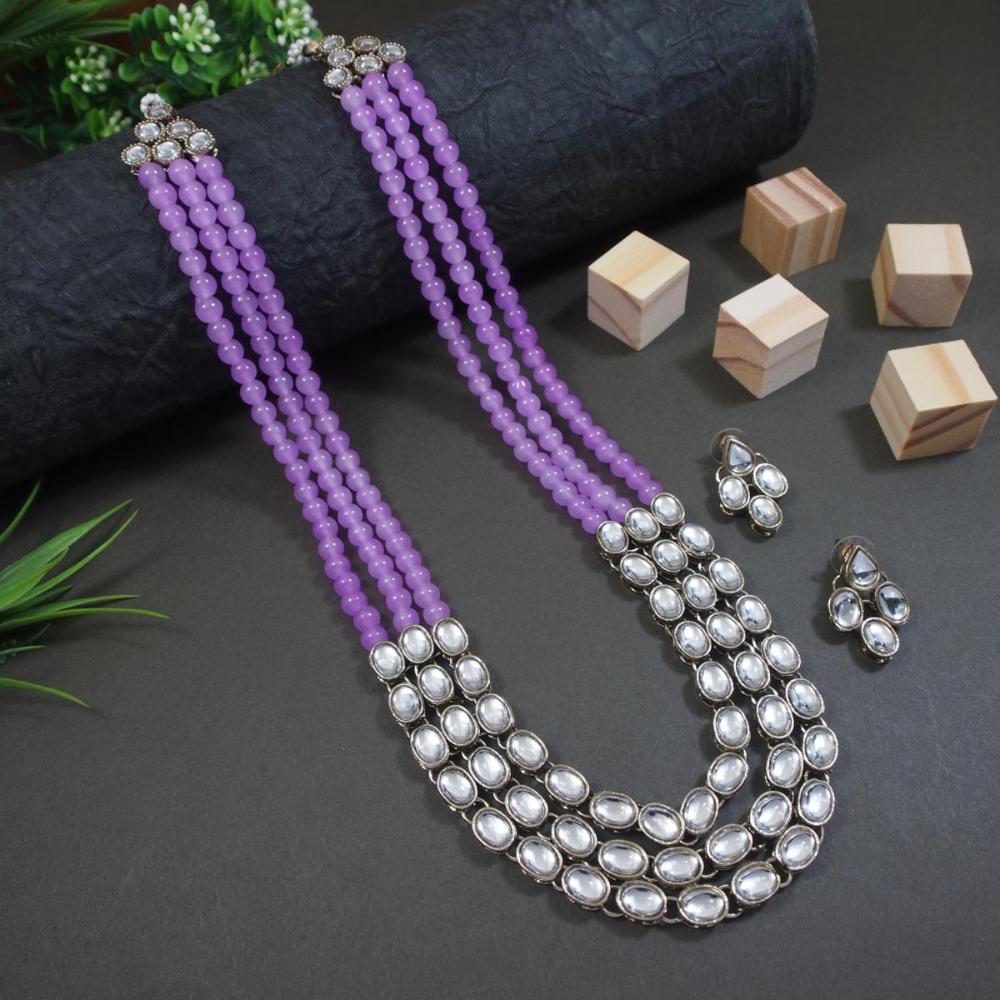 Etnico Gold Plated Traditional Kundan Pearl Long Necklace with Earri