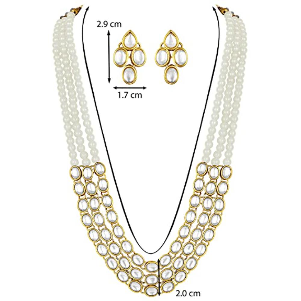 Etnico Gold Plated Traditional Stunning White Kundan Studded Layered Pearl Necklace Jewellery Set with Earrings For Women/Girls (IJ376W)