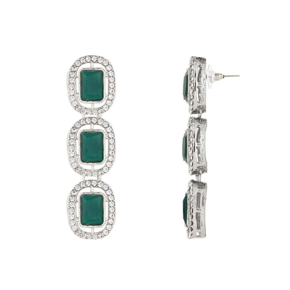 Etnico Silver Plated Traditional Stone Choker Necklace Jewellery With Earring & Maang Tikka Set For Women And Girls (Silver Green)