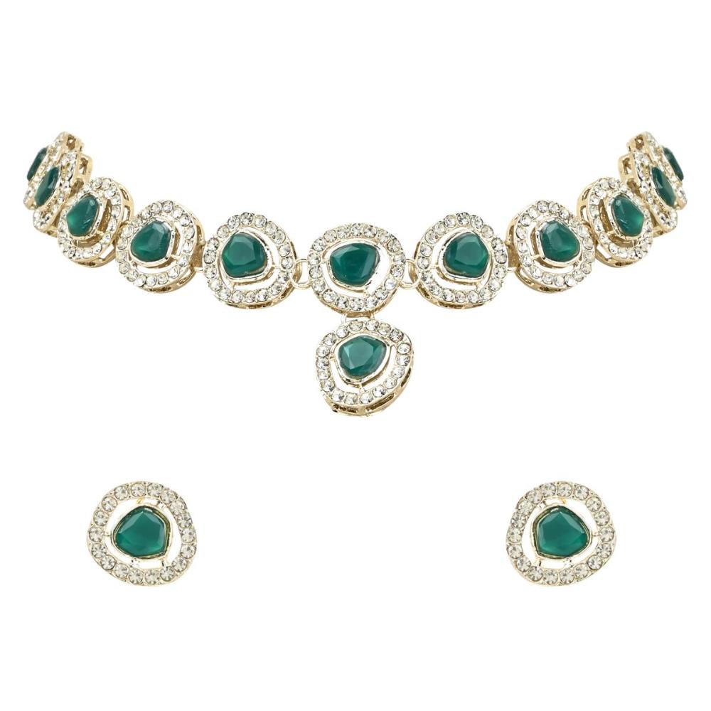 Etnico Gold Plated Traditional Stone Choker Necklace Jewellery With Earring Set For Women (IJ381G)