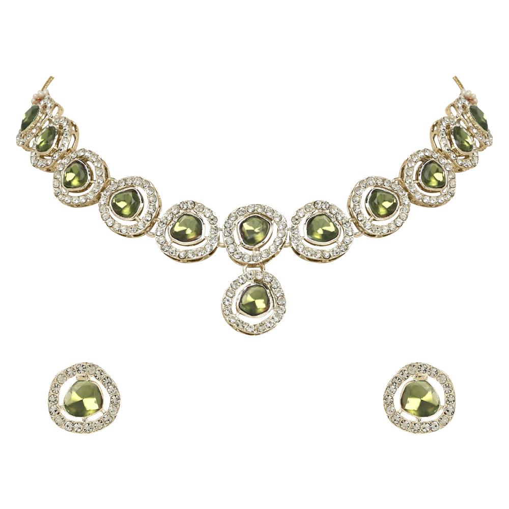 Etnico Gold Plated Traditional Handcrafted Stone Kundan Choker Necklace Jewellery Set With Earrings For Women/Girls (IJ381Mh)