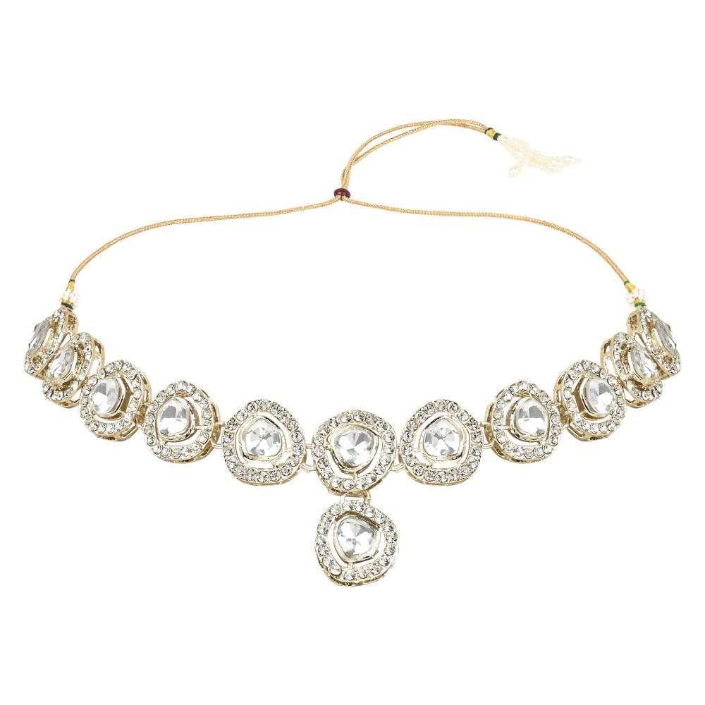 Etnico Gold Plated Traditional Stone Choker Necklace Jewellery With Earring Set For Women/Girls (IJ381W)