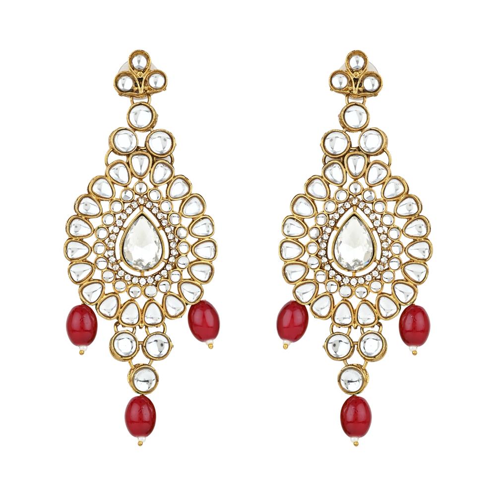 Etnico Gold Plated Traditional Multi Layered Kundan Pearl Bridal Necklace Jewellery with Earrings & Maang Tikka Set For Women/Girls (IJ384) (Maroon)