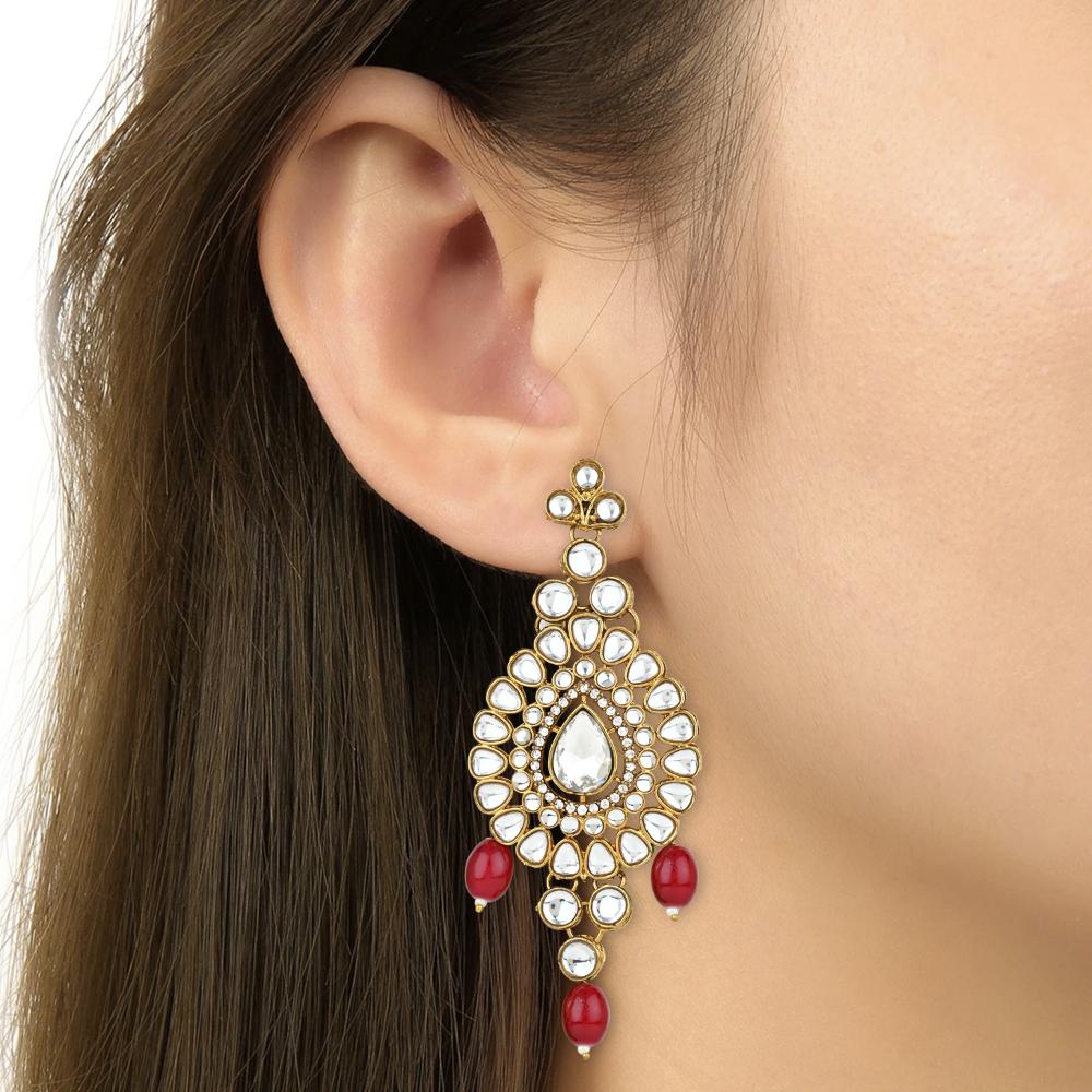 Etnico Gold Plated Traditional Multi Layered Kundan Pearl Bridal Necklace Jewellery with Earrings & Maang Tikka Set For Women/Girls (IJ384) (Maroon)