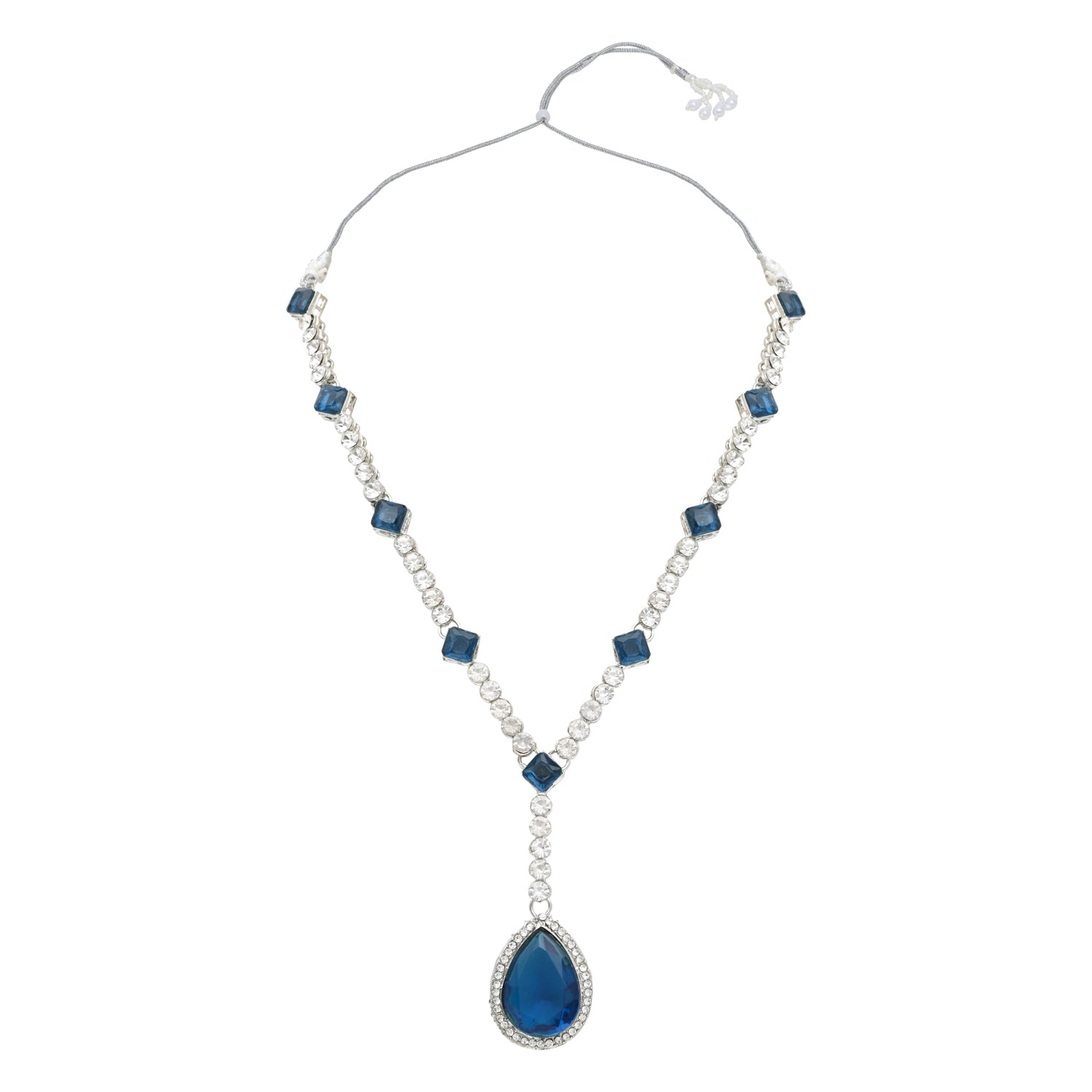 Etnico Silver Plated Stylish Design Crystal Diamond Necklace & Drop Earrings Jewellery Set for Women (IJ393ZMO)