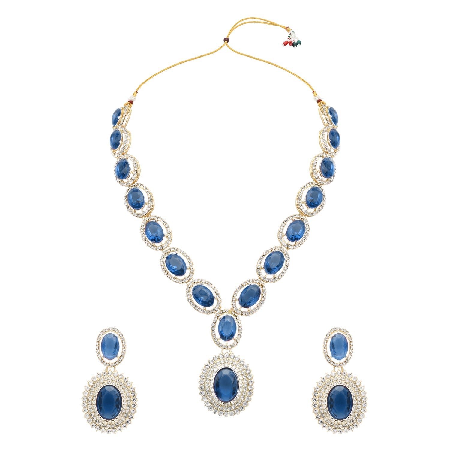 Etnico Stylish Design Crystal Diamond Necklace & Earrings Jewellery Set for Women (IJ394MO)