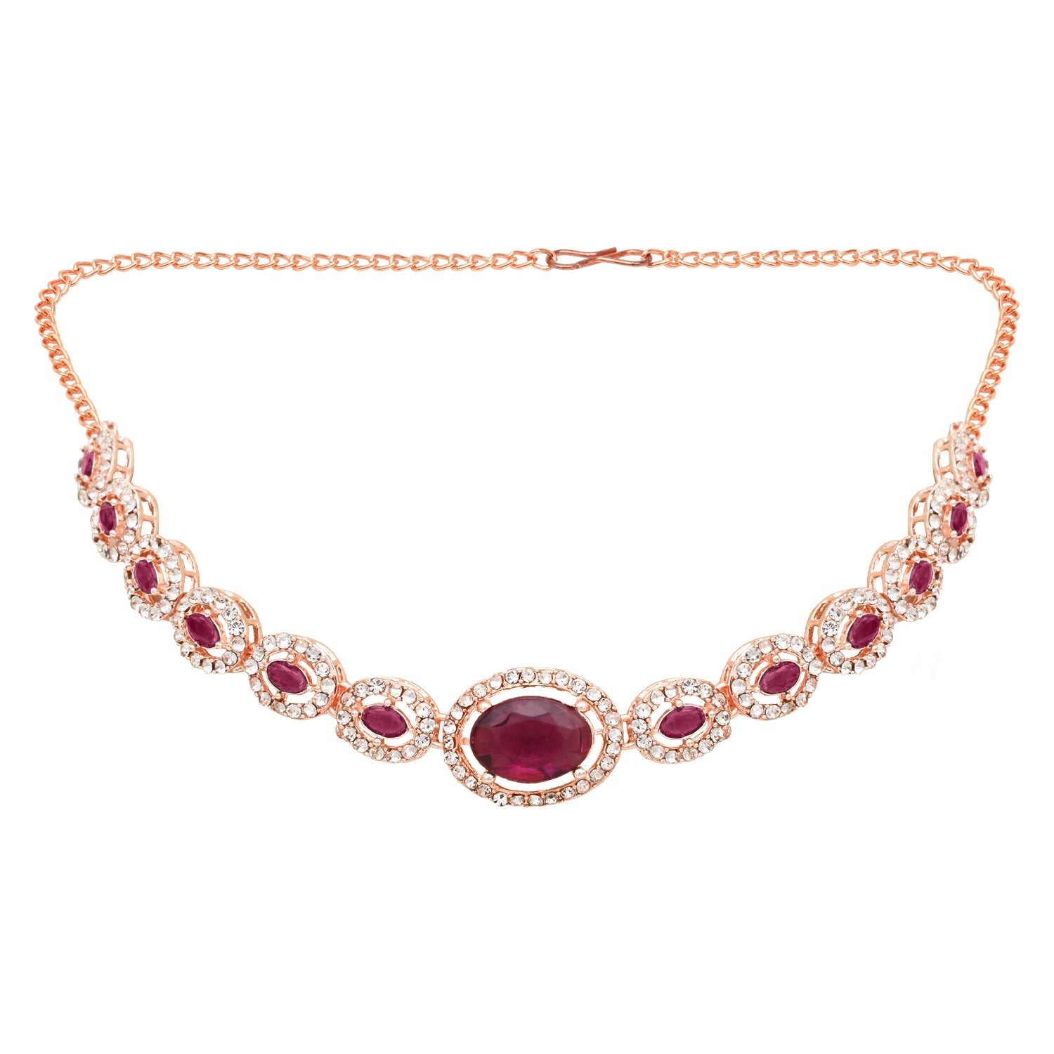 Etnico Rose Gold Plated Stylish Design Crystal Diamond Necklace & Earrings Jewellery Set for Women (IJ395RGWi)