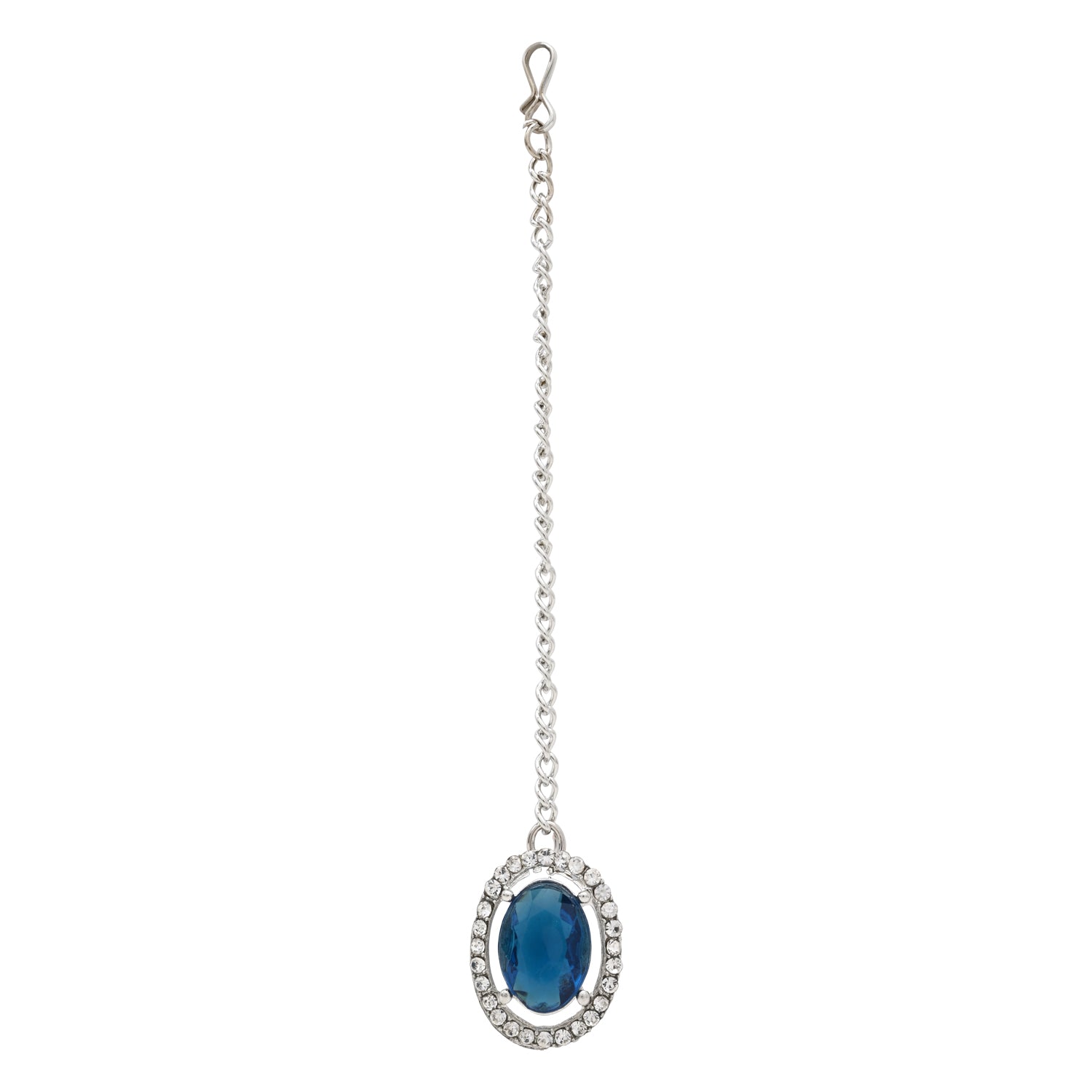 Etnico Silver Plated Stylish Design Crystal Diamond Necklace With Earrings & Maang Tikka Jewellery Set for Women (Silver Montana)