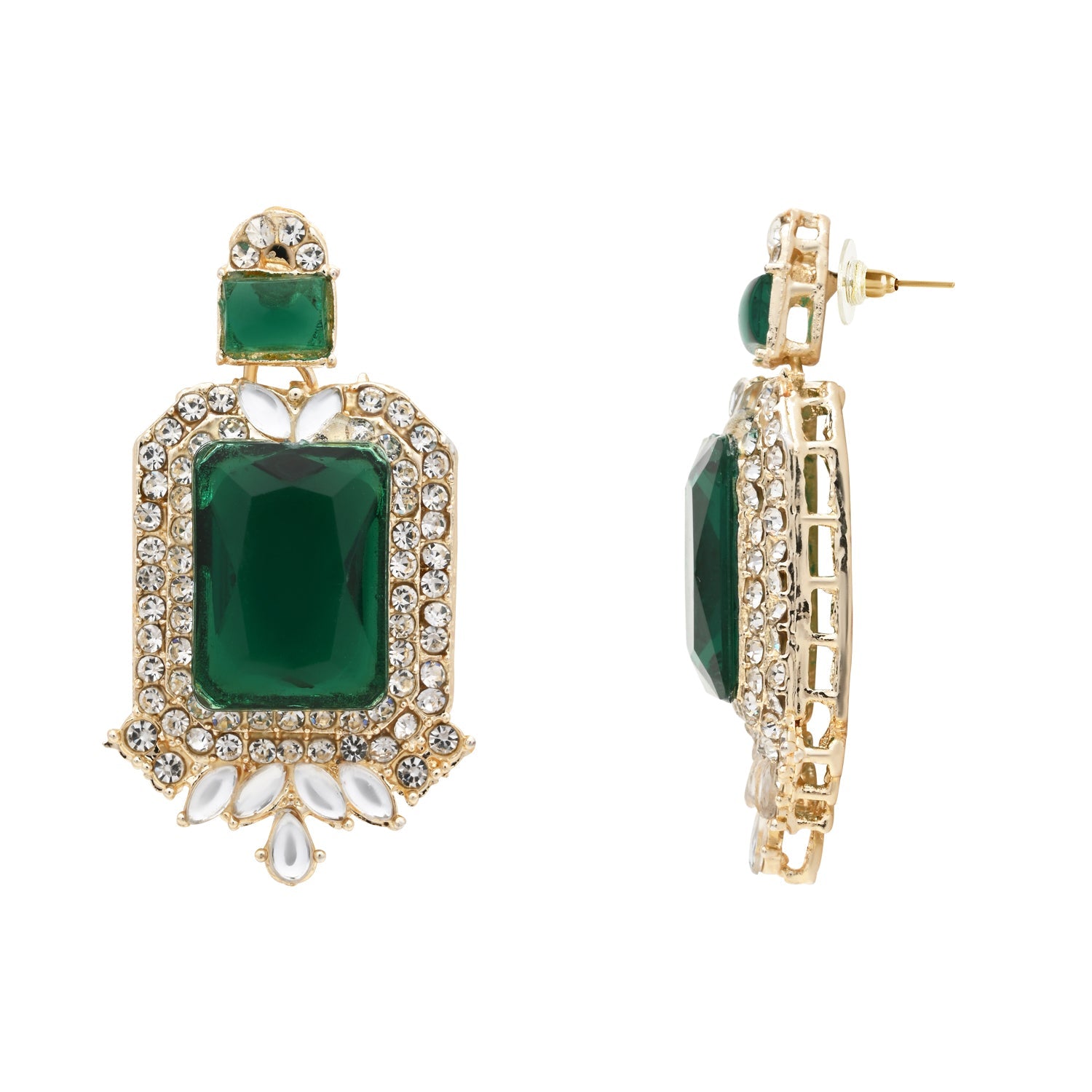 Etnico Gold Plated Stylish Design Crystal Diamond Necklace & Earrings Jewellery Set for Women (Green)