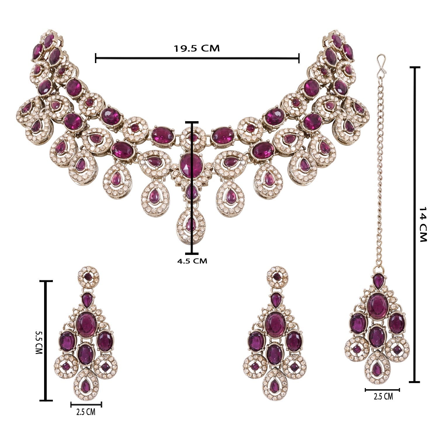 Etnico Traditional Teardrop Design & Stone Necklace Jewellery With Earrings & Maang Tikka Set for Women (IJ414) (Wine)