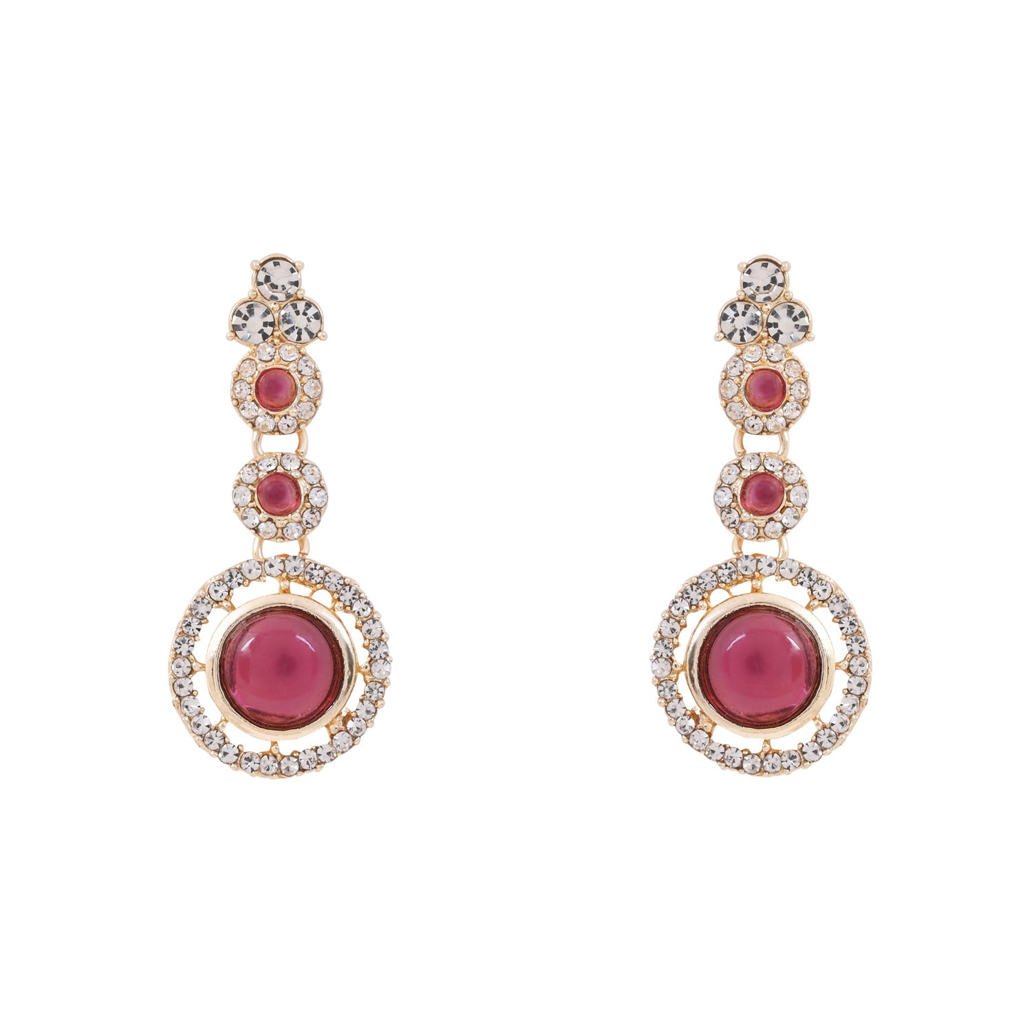 Etnico Gold Plated Stylish Design Crystal Diamond Necklace With Earrings & Maang Tikka Jewellery Set for Women (IJ415Wi)