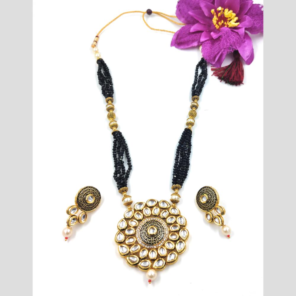 Knigght angel Gold Plated Kundan Stone And Beads Long Necklace Set