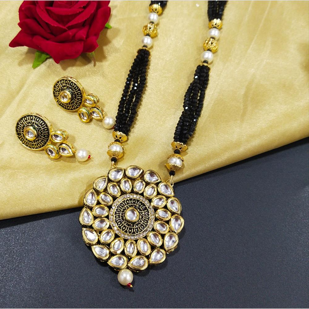 Knigght angel Gold Plated Kundan Stone And Beads Long Necklace Set