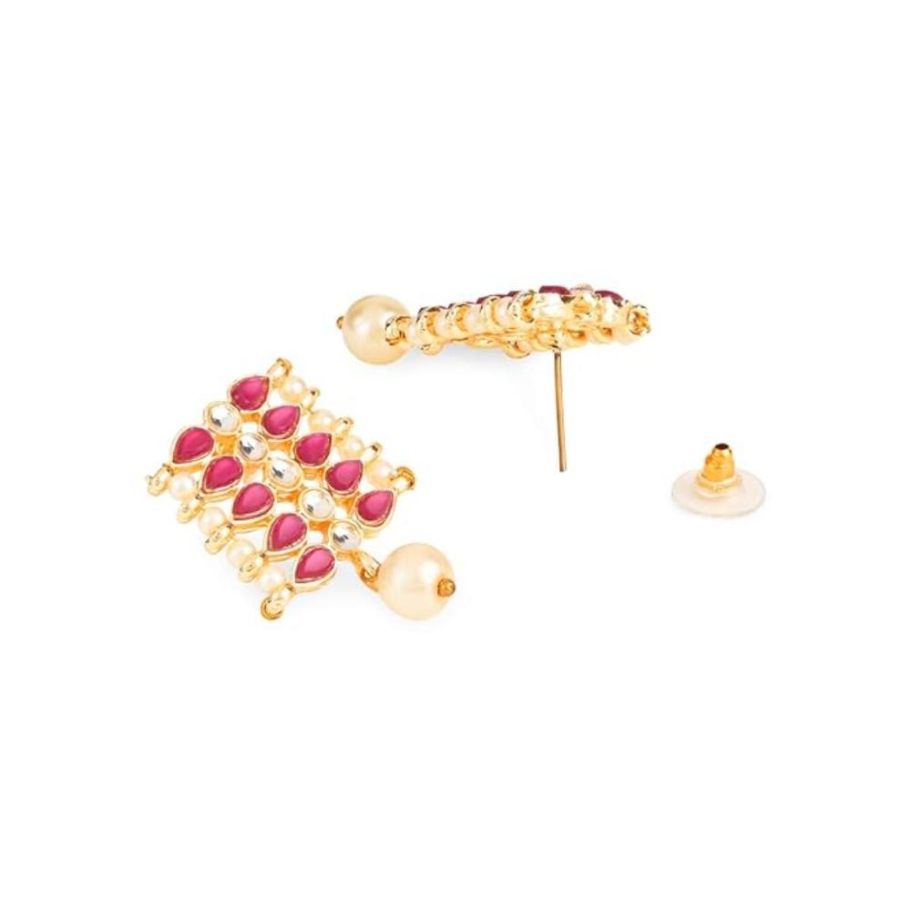 Etnico Gold Plated Traditional Kundan Pearl Choker Necklace Jewellery Set For Women And Girls (K7209) (Rani Pink)