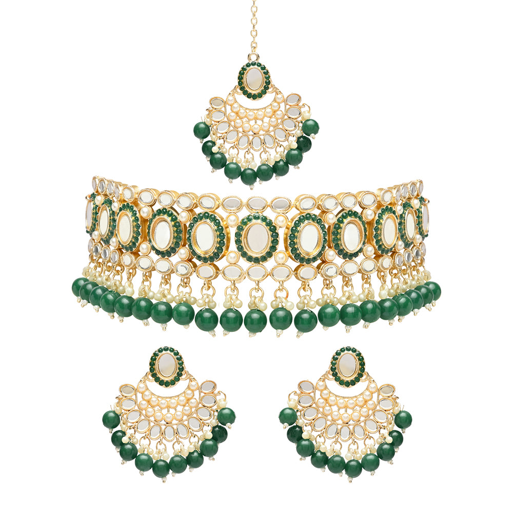 Etnico Gold Plated Traditional Kundan & Pearl Choker Necklace Set Gift for Women & Girls(K7228G)