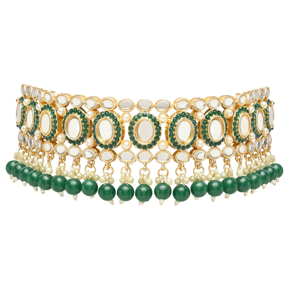 Etnico Gold Plated Traditional Kundan & Pearl Choker Necklace Set Gift for Women & Girls(K7228G)