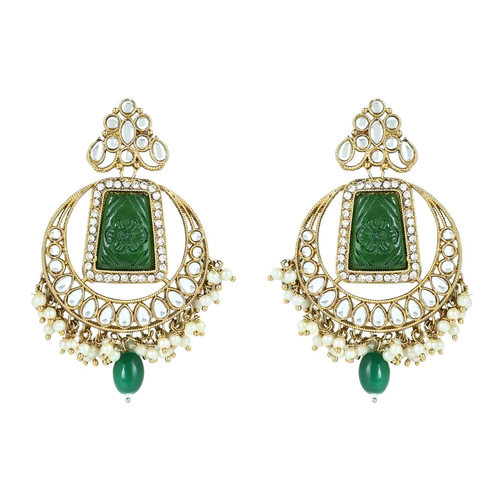 Etnico Gold Plated Traditional Pearl Kundan & Stone Studded Jewellery Necklace Set with Maang Tikka for Women (K7237G)