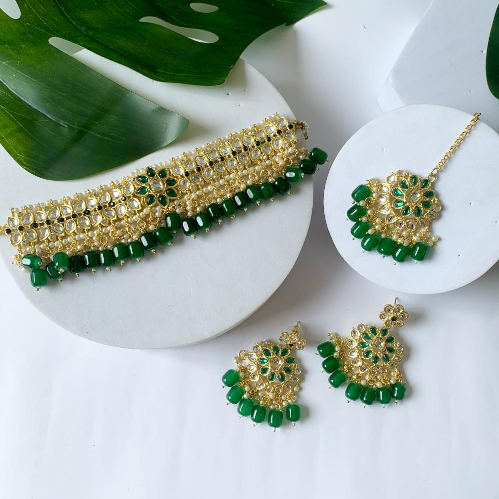 Etnico Gold Plated Traditional Kundan Studded Pearl Hanging Choker