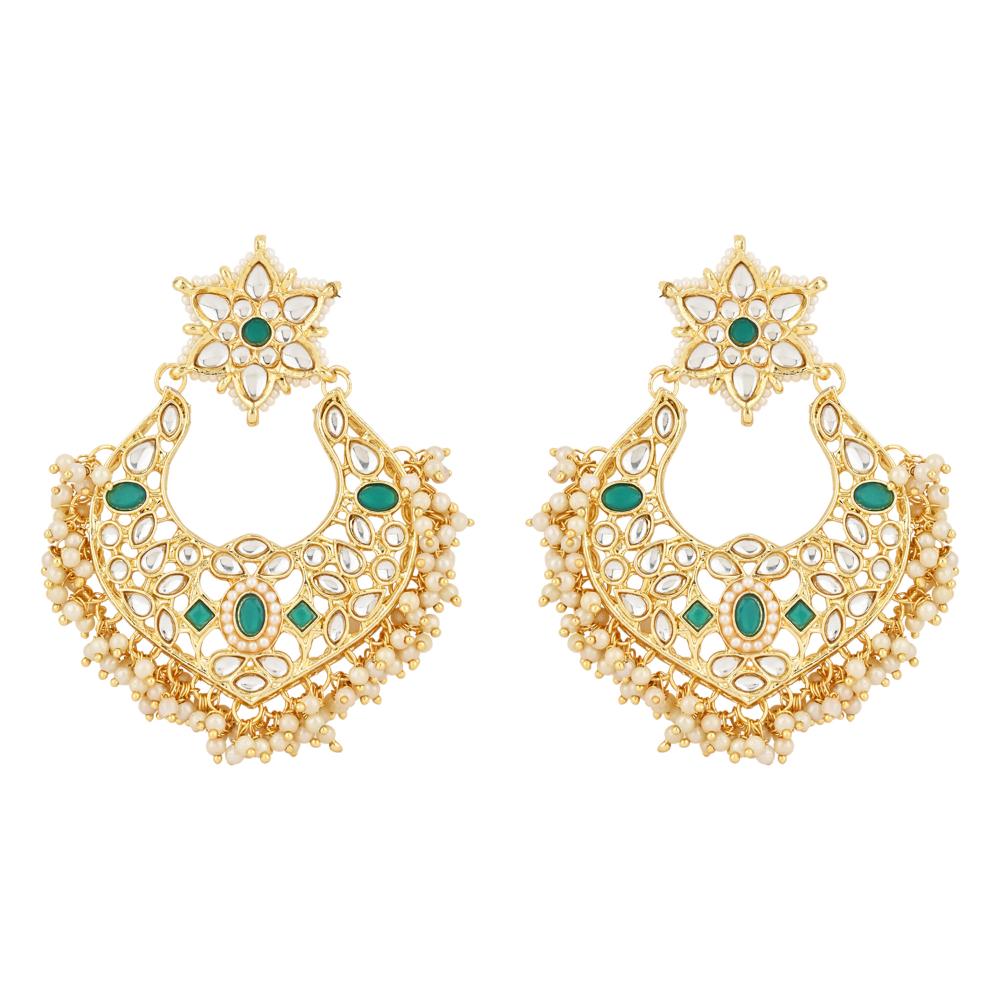Etnico Gold Plated Traditional Handcrafted Stone Studded Pearl Choker Necklace Jewellery Set With Earrings & Finger ring For Women And Girls (K7243G)