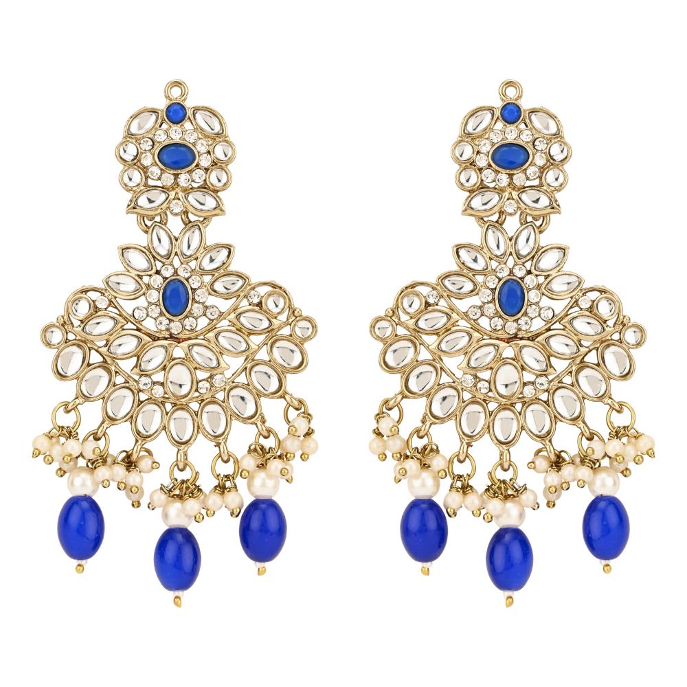 Etnico Gold Plated Traditional Kundan Pearl Drop Bridal Choker Necklace With Earrings & Maang Tikka Jewellery Set For Women/Girls (K7257Bl)