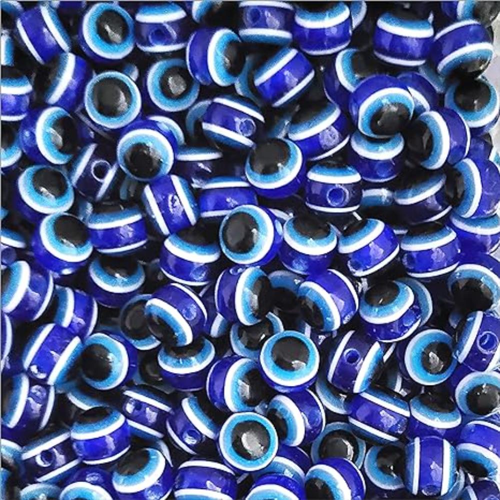 Evil Eye Dark Blue Beads, Round Shape Charm Beads for Craft