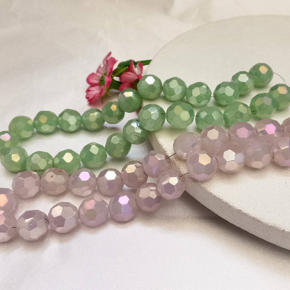 Kriaa Round Glass Crystal Beads 1 String For Jewellery Making (Approx 25 Beads)