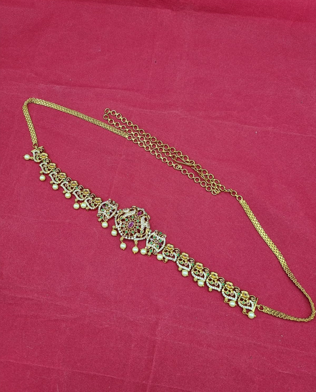 LAFZ Multi-Stone Ethnic Waist Belt with Pearl Droplets