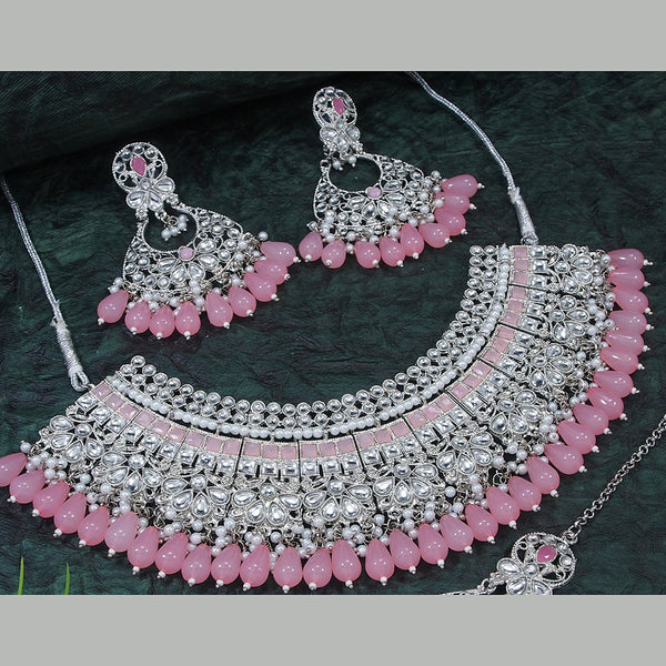 Lalso Lifestyle Silver Rhodium Plated Kundan Brass Bridal Necklace Jewelry Set