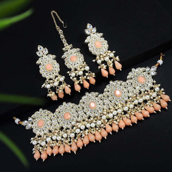 Lalso Lifestyle Beautiful Kundan Jewellery Choker Necklace Set With Maangtika