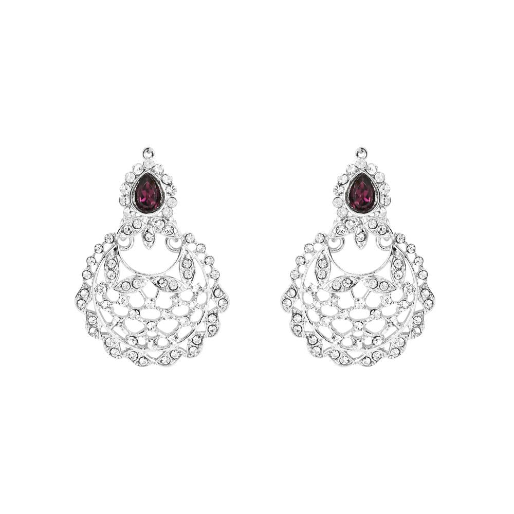 Etnico Silver Plated Traditional Design Stone Work Choker Necklace Jewellery Set With Earring & Maang Tikka For Women/Girls (M4170ZWi)