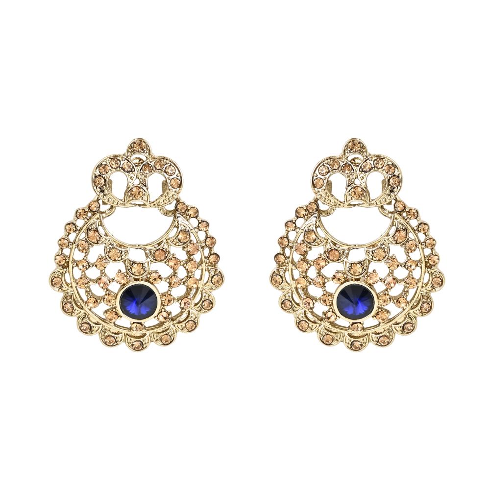 Etnico Gold Plated Traditional Design Stone Work Choker Necklace Jewellery Set With Earring & Maang Tikka For Women/Girls (M4171FLBl
