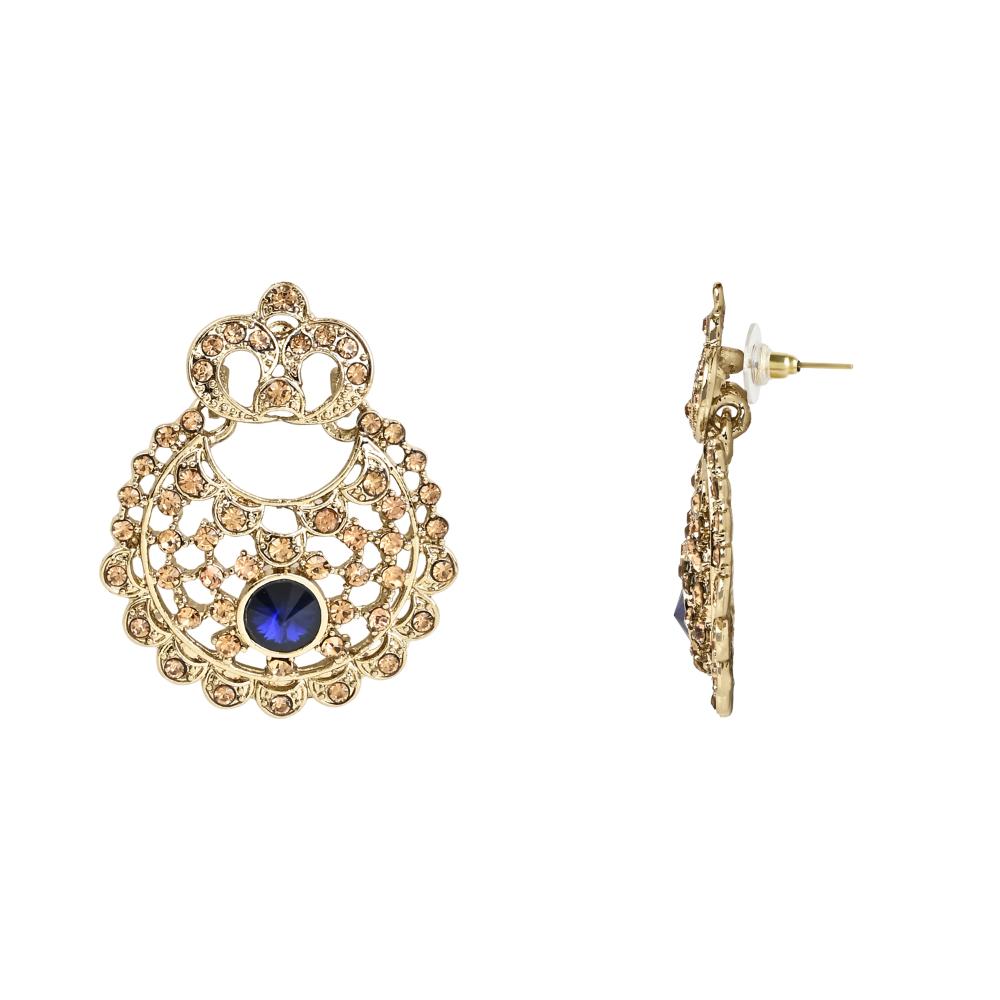 Etnico Gold Plated Traditional Design Stone Work Choker Necklace Jewellery Set With Earring & Maang Tikka For Women/Girls (M4171FLBl