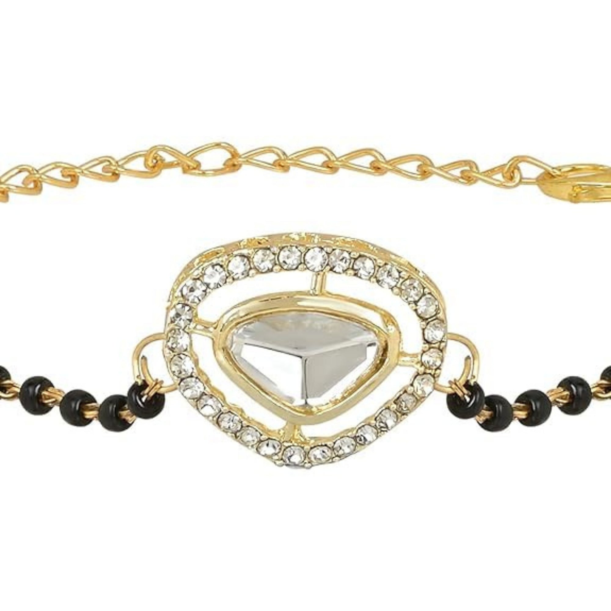 Etnico Gold Plated Traditional Adjustable Black Beads Mangalsutra Bracelet with White Pendant for Women (MB009W)