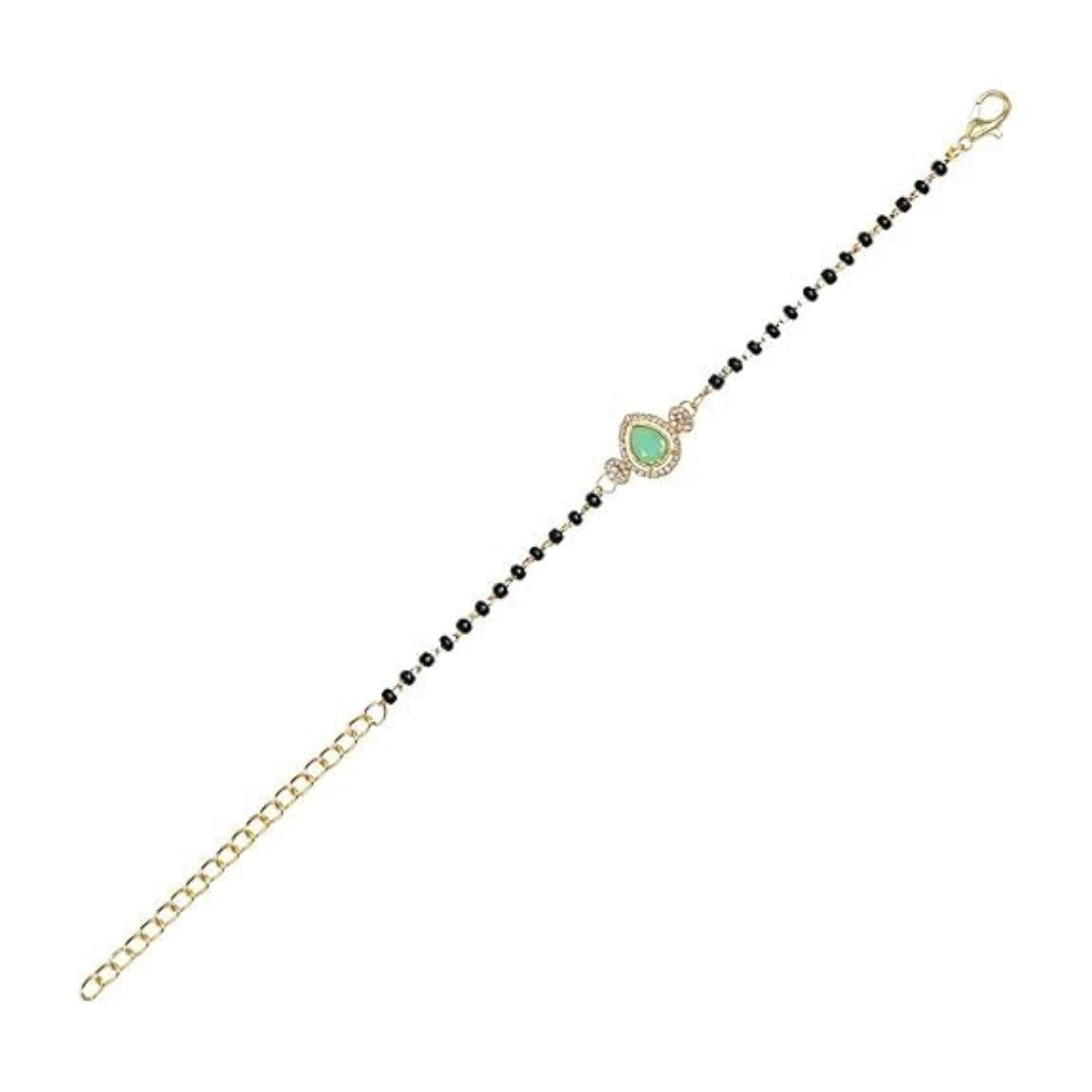 Etnico Gold Plated Traditional Adjustable Black Beads Mangalsutra Bracelet with White Pendant for Women (MB010Min)