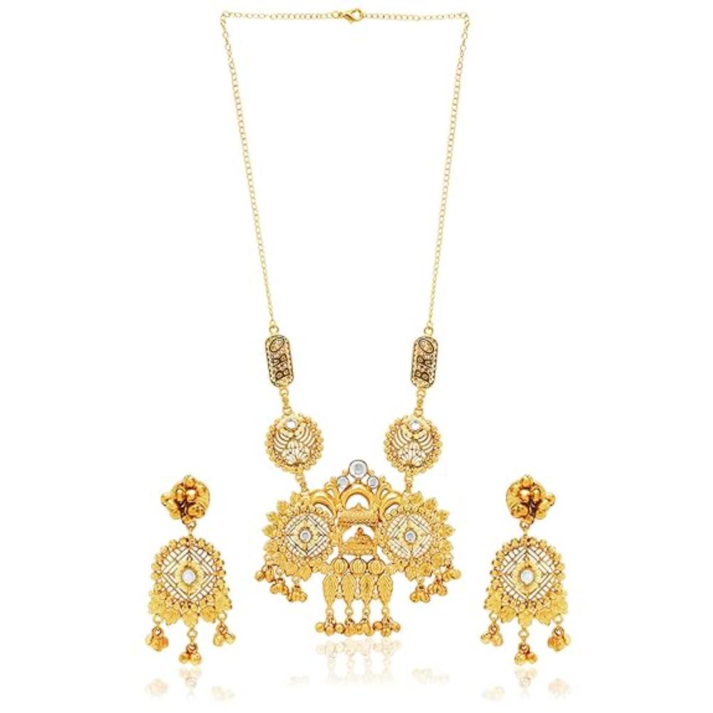Etnico Gold Plated Antique Long Necklace Jewellery Set with Earrings for Women & Girls(MC096FL)