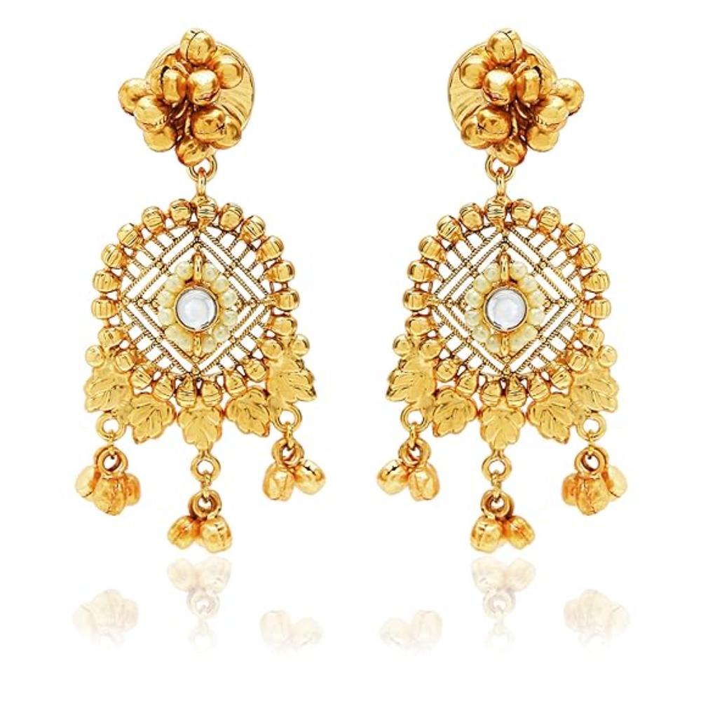 Etnico Gold Plated Antique Long Necklace Jewellery Set with Earrings for Women & Girls(MC096FL)