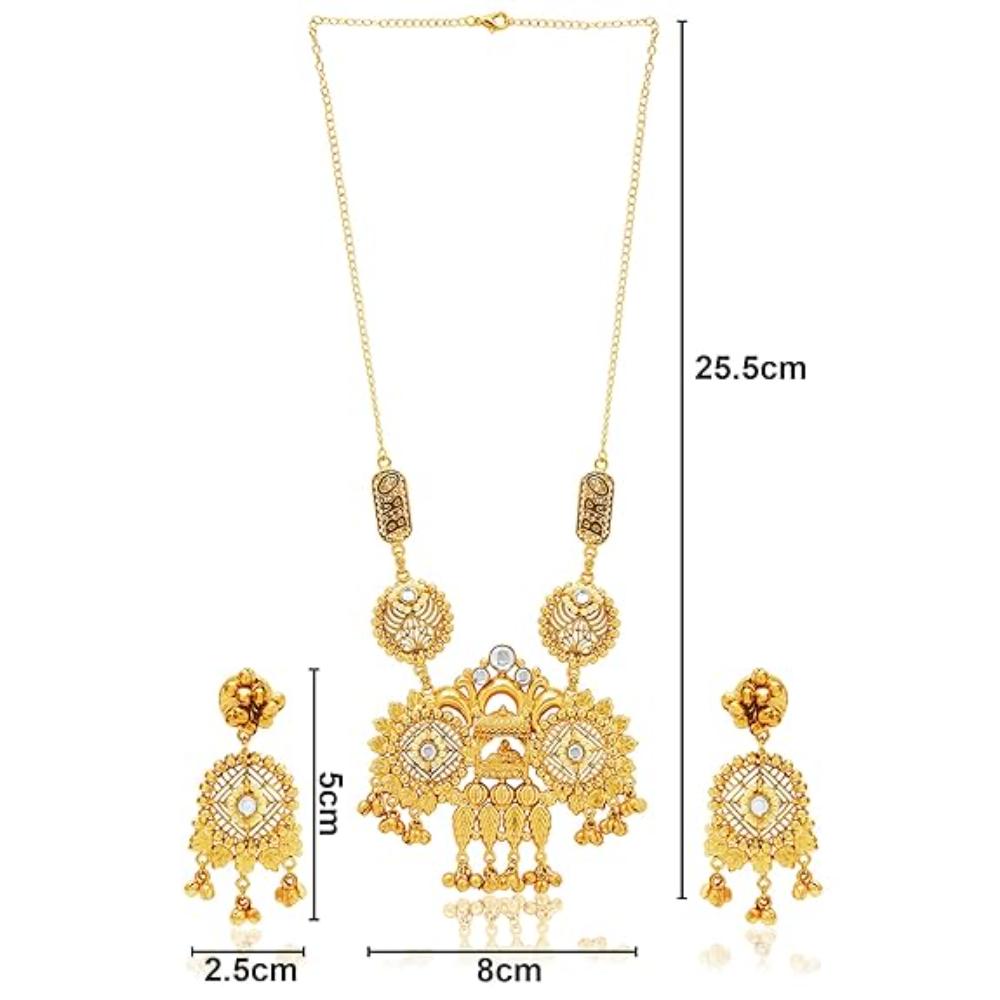 Etnico Gold Plated Antique Long Necklace Jewellery Set with Earrings for Women & Girls(MC096FL)