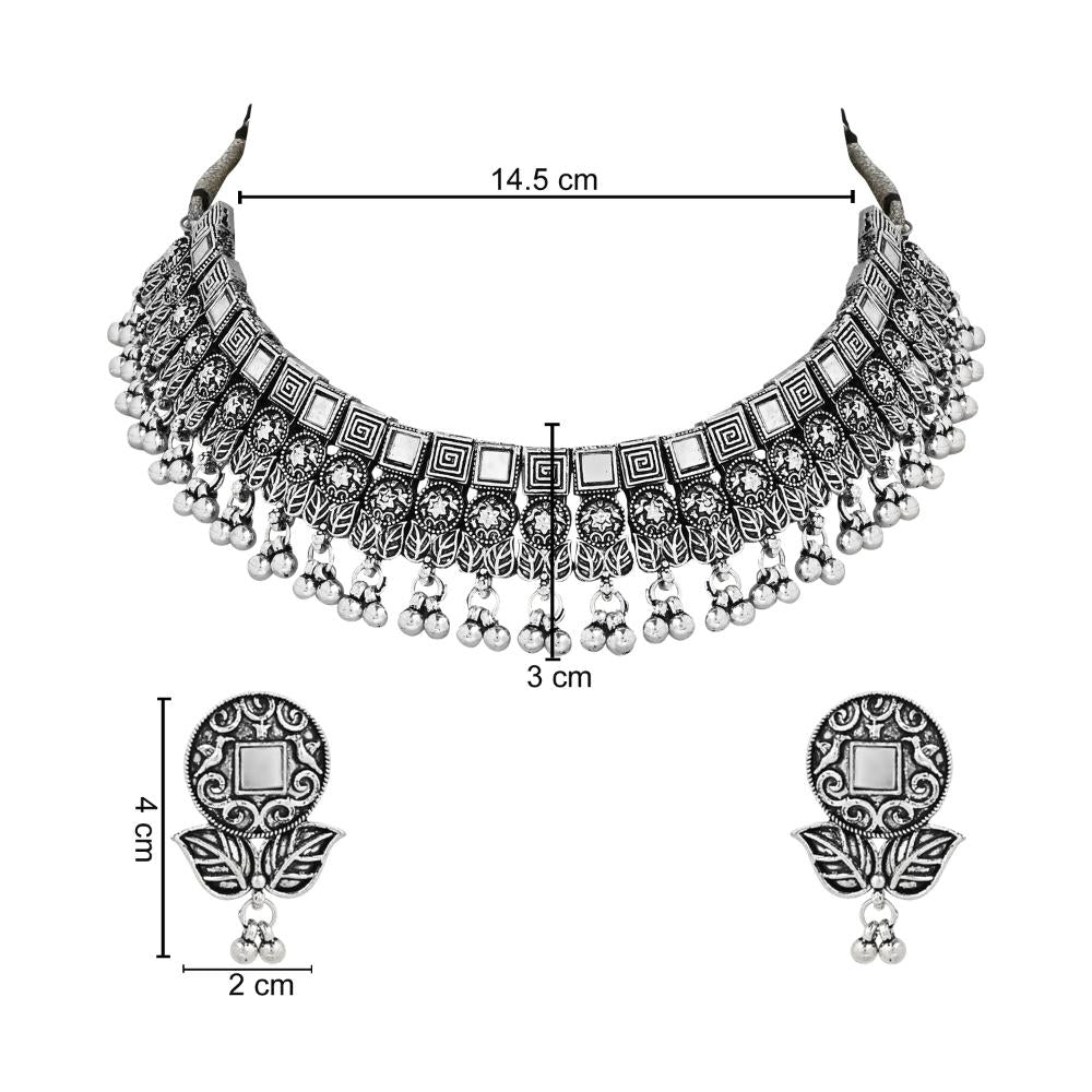 Etnico Ethnic Silver Oxidized Traditional Afghani Choker Necklace Jewellery Set for Women (MC135OX)