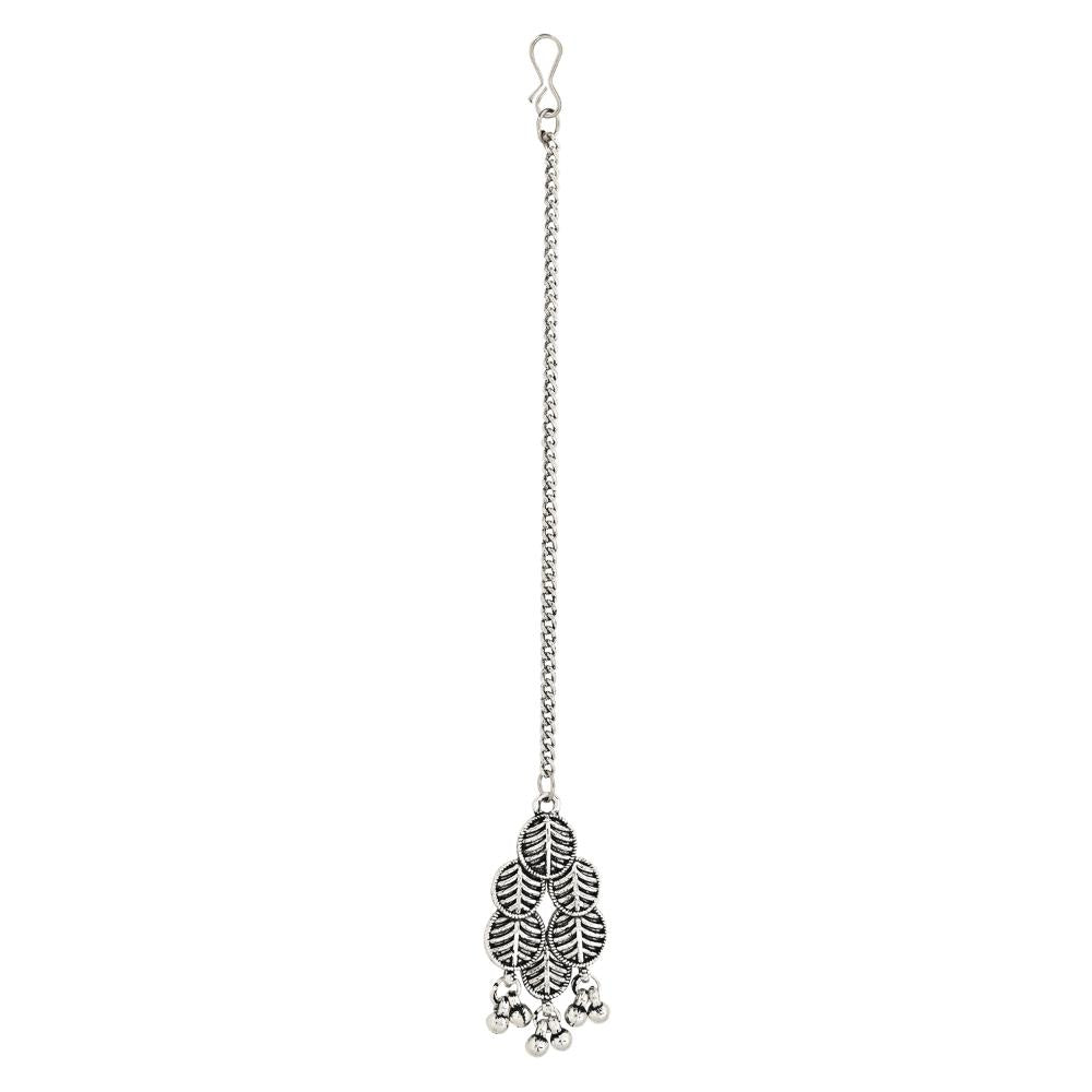 Etnico Ethnic Silver Oxidised Traditional Afghani Choker Necklace With Earrings And Maang Tikka Jewellery Set for Women And Girls (MC137OX)