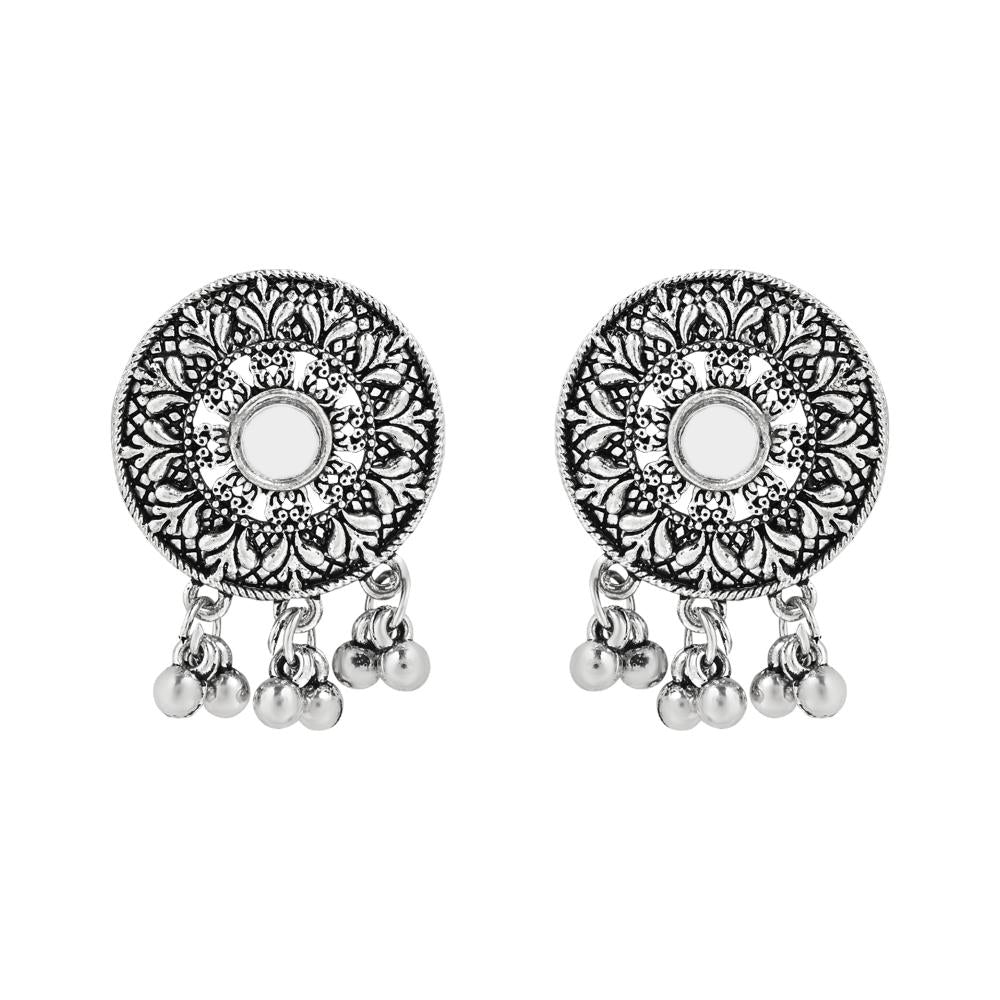 Etnico Ethnic Silver Oxidized Traditional Afghani Choker Necklace Jewellery Set for Women (MC140OX)