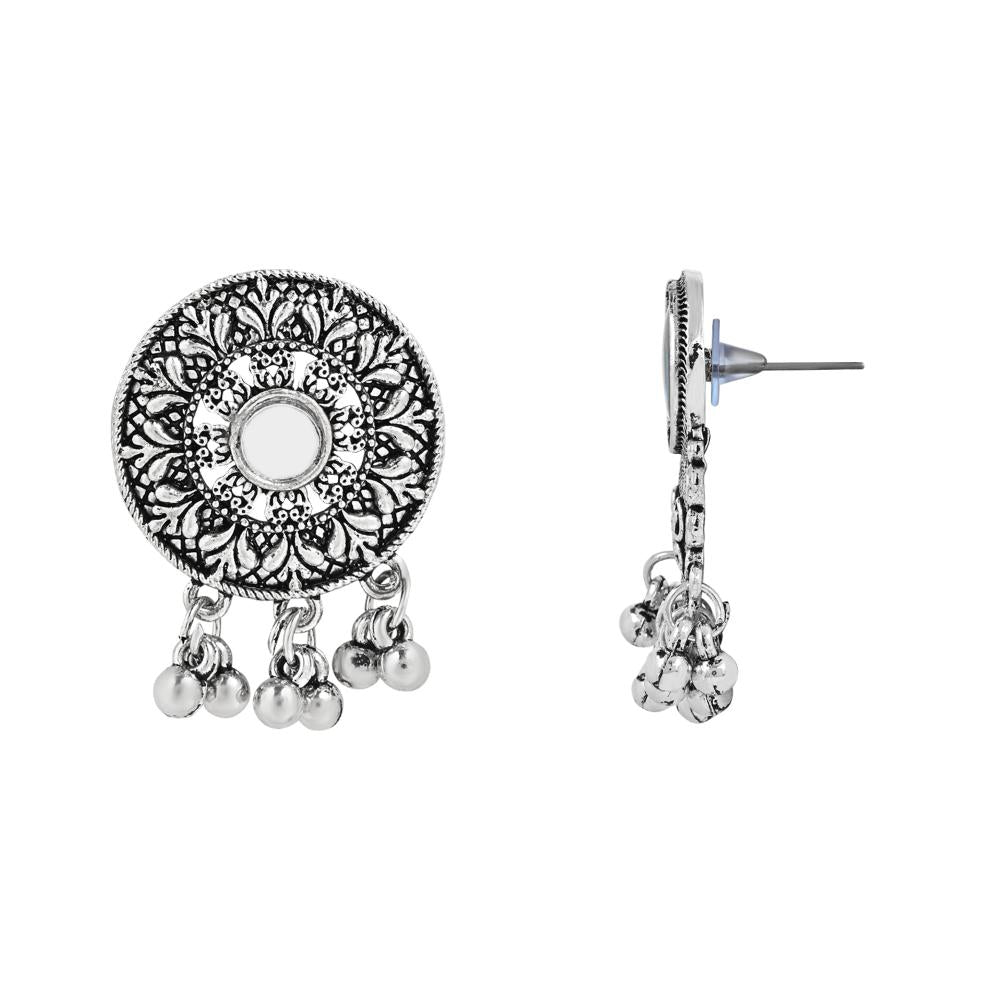 Etnico Ethnic Silver Oxidized Traditional Afghani Choker Necklace Jewellery Set for Women (MC140OX)