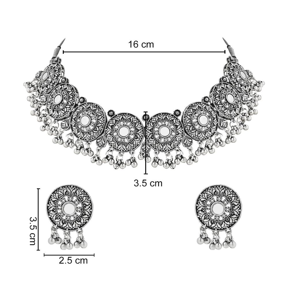 Etnico Ethnic Silver Oxidized Traditional Afghani Choker Necklace Jewellery Set for Women (MC140OX)