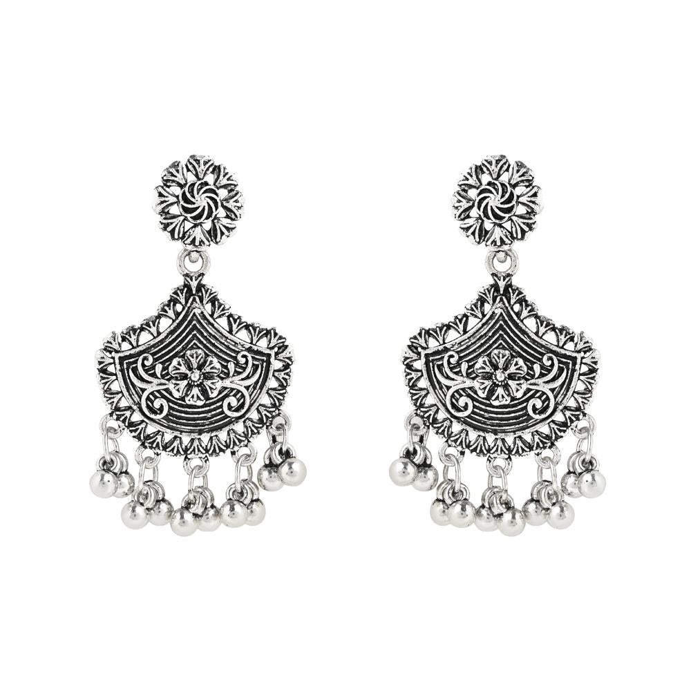 Etnico Ethnic Silver Oxidized Traditional Afghani Choker Necklace Jewellery Set for Women (MC145OX)