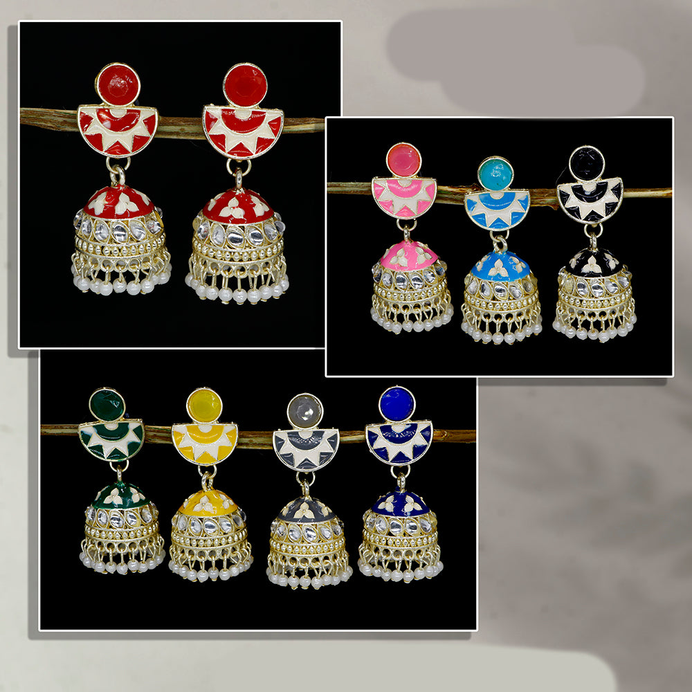 Mahavir Gold Plated Kundan Stone And Meenakari Jhumki Earrings